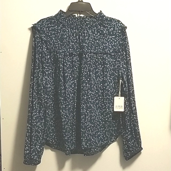 a.n.a Long Sleeve Stand Collar Blouses Blue Spring Floral XL - Picture 9 of 11